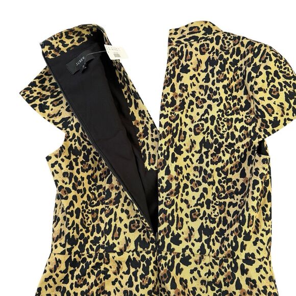 J. Crew Dress Womens SZ 6 V Neck Leopard Print Sheath Short Sleeve Stretch AK630 - Picture 6 of 11